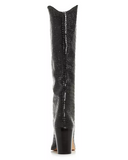 Kara Zini Handmade Croc-Embossed Pointed-Toe Tall Boots